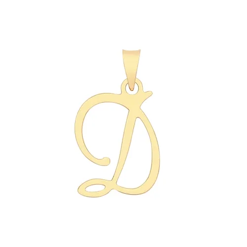 9ct Yellow Gold Script Initial Pendant 19 X 10mm + 5.5mm Bale D